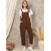 Solid Pocket Sleeveless Button Casual Jumpsuit For Women