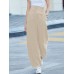 Solid Pocket Button Wide Leg High Waist Casual Pants