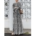 Geo Print Long Sleeve Slit Side Crew Neck Maxi Dress