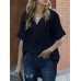 Solid Lapel Half Sleeve Casual Blouse