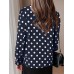 Polka Dot Contrast Color Lapel Button Long Sleeve Casual Shirt