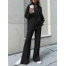 Women Turtleneck Solid Color Ankle Length Zipper Elastic Waist Two  Piece Sets