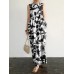 Plant Print Pocket Round Neck Sleeveless Print Dress