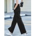 Solid Pocket Button Wide Leg High Waist Casual Pants