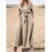 Solid Pocket Sash Short Sleeve Cotton Casual Maxi Dress