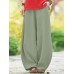 Solid Pocket Elastic Waist Cotton Casual Pants