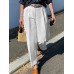 Women Zipper Pleated Commute Button Side Pocket Solid Casual Pants