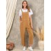 Solid Pocket Sleeveless Button Casual Jumpsuit For Women